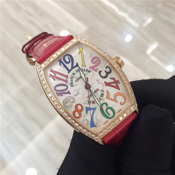 法兰克穆勒FRANCK MULLER 新款5851 M SC COL DRM D 1R 玫瑰金原镶钻圈钻耳 彩字面盘